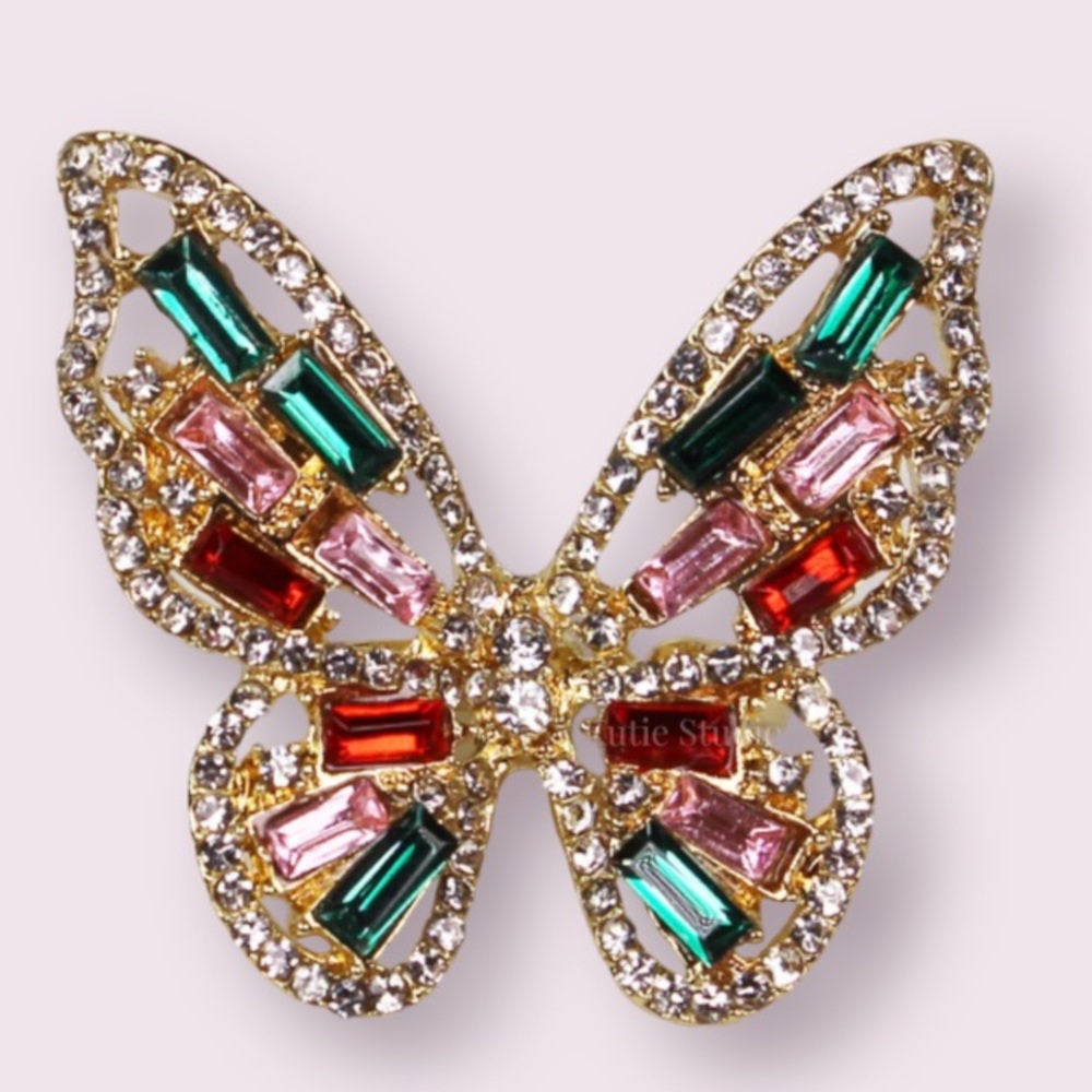 Eye Candy LA Luxe Goldtone & Colorful Crystal Butterfly Ring - Size 8 NWOT